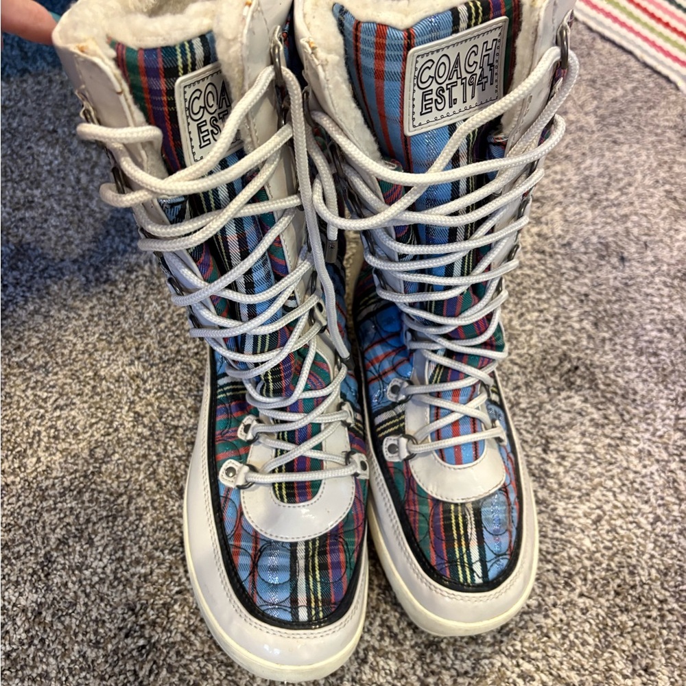 Coach Peggey Tartan Plaid Quilted Women's Shearling Winter Boots